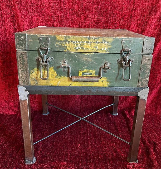 Vintage Ammo Box with metal Stand